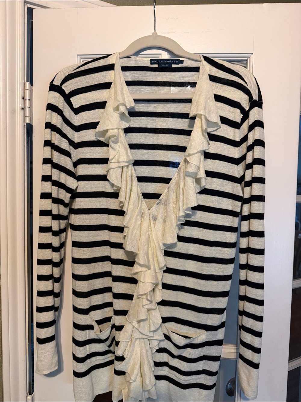Ralph Lauren Black and White Striped Linen Cardigan Top